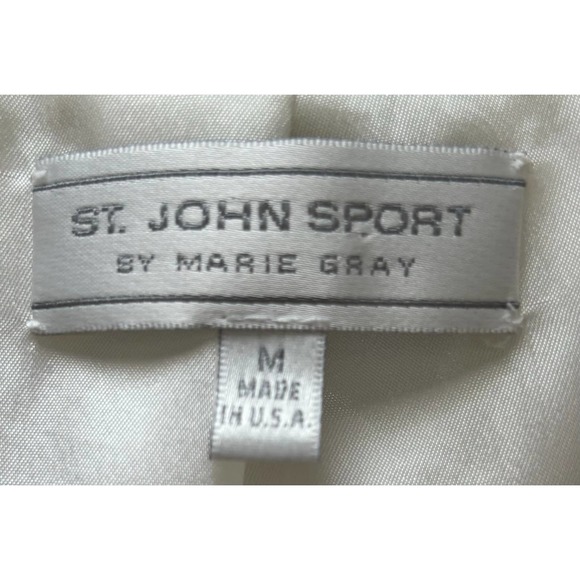St. John Sport By Marie Gray Button V-Neck Lined Cardigan Blue Cream Y2K Medium - Picture 3 of 3